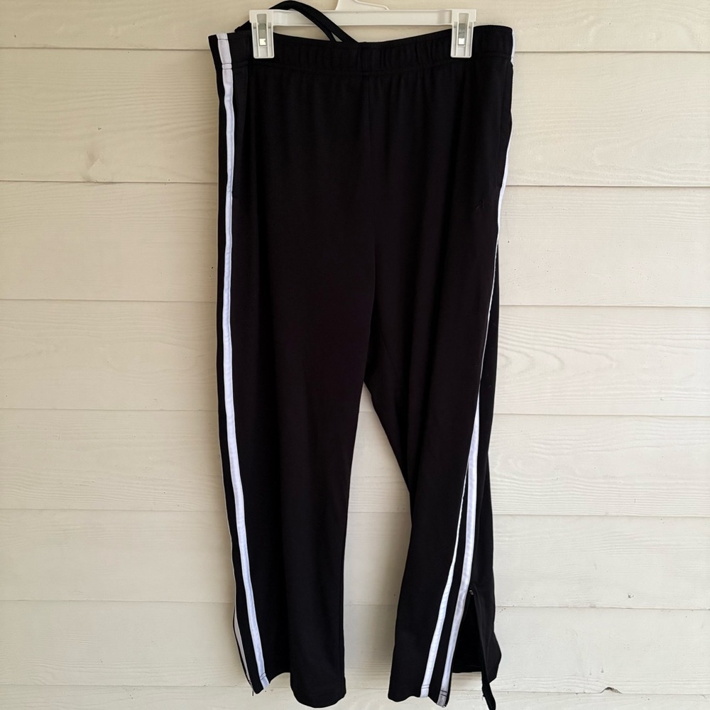 Vintage Track PantsMen's Large Black‎ Y2K Double White Stripes Side Ankle Zips L